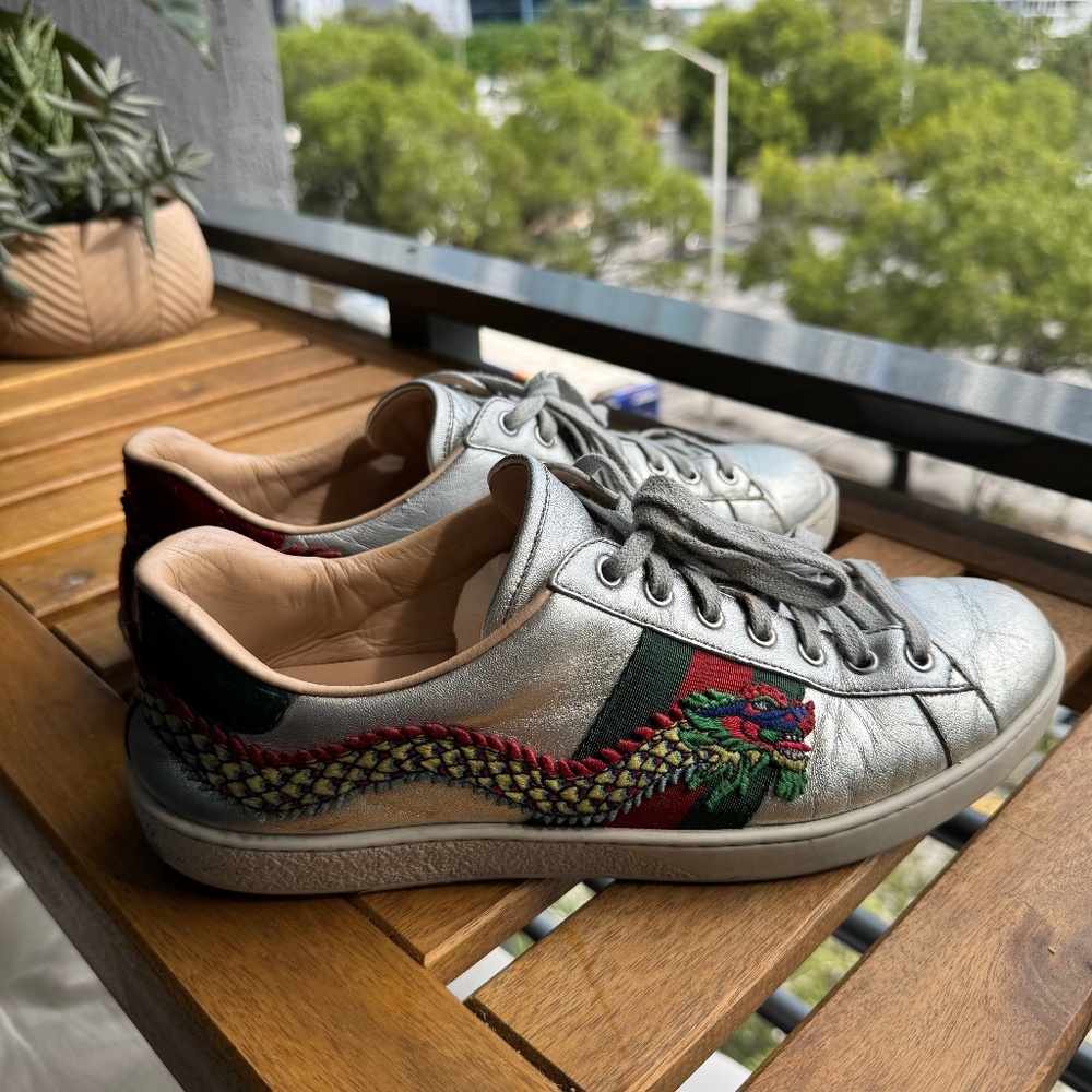 Gucci Ace Embroidered 'Silver Dragon'
